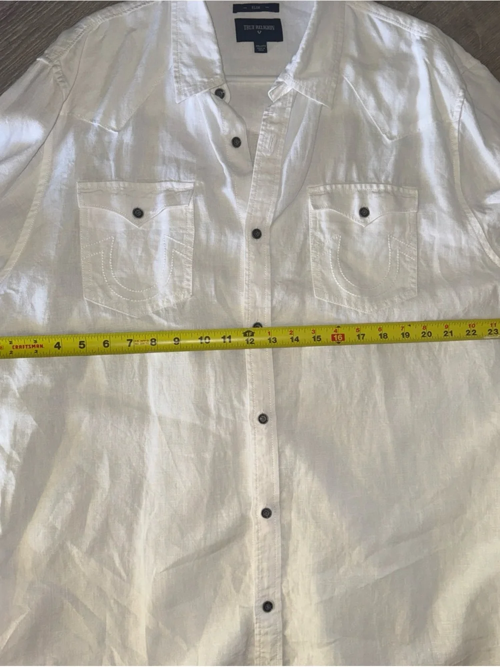 TRUE RELIGION Mens 2XL Slim Button Down 100% Linen Western Yoke Luxury White